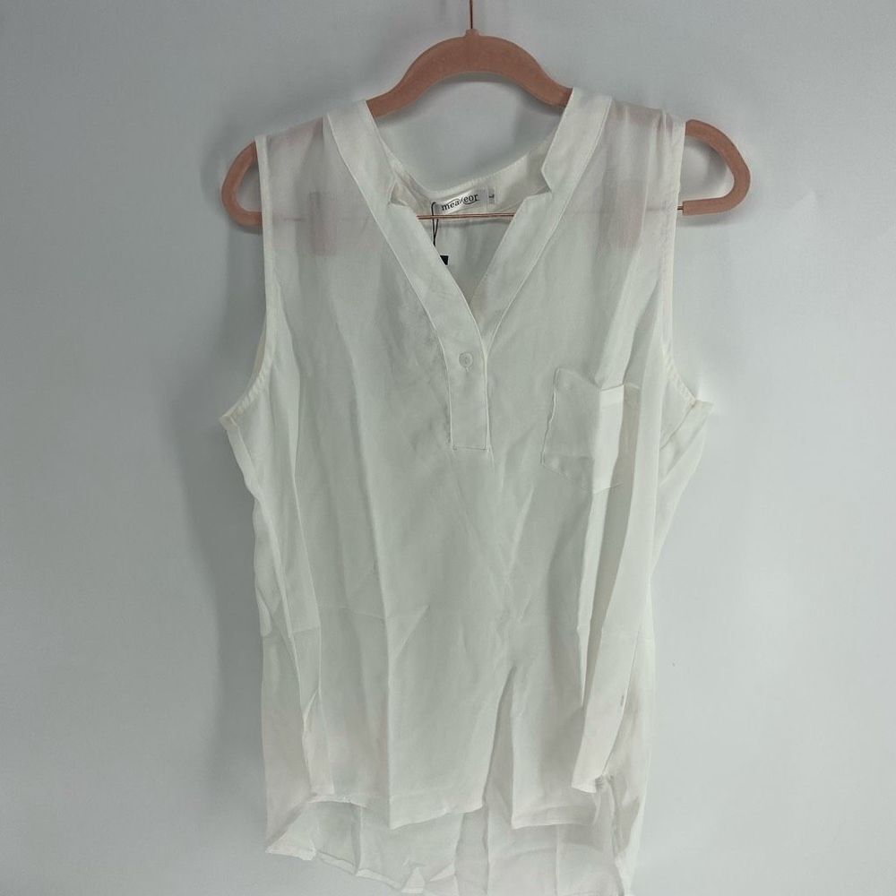 Meaneor Women's White Sleeveless Semi-Sheer Tank Blouse Size Large NWT